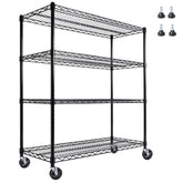55.5" W x 24" D x 80" H Heavy Duty Wire Storage Shelves with Wheels, 4 Tier Adjustable, 2400 lbs Capacity, Garage Shelving Unit, Rolling Industrial Storage, Black