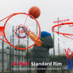 DOUBLE FISH 18-inch Orange/Black Basketball Hoop, Basketball Net with Ring, Net and Bracket, Professional Size Weather-Resistant Basketball Ring, Suitable for Wall-Mounted, School Playground