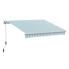 Outsunny 12' x 10' Retractable Awning Patio Awnings Sun Shade Shelter with Manual Crank Handle, 280g/m² UV & Water-Resistant Fabric and Aluminum Frame for Deck, Balcony, Yard, Green and White