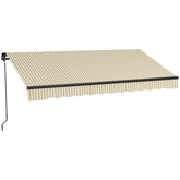 Outsunny 12' x 10' Retractable Awning, Patio Awning Sunshade Shelter with Manual Crank Handle, 280gsm UV Resistant Fabric and Aluminum Frame for Deck, Balcony, Yard, Beige and White