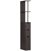 HOMCOM 54" Tall Bathroom Storage Cabinet, Freestanding Linen Tower with 2-Tier Shelf and Drawers, Narrow Side Floor Organizer, Brown