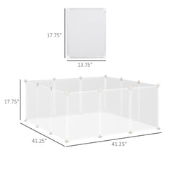 PawHut Pet Playpen DIY Small Animal Cage Open Enclosure Portable Plastic Fence 12 Panels for Bunny Chinchilla Guinea Pig White, 18" x 14"
