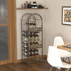 HOMCOM 45 Bottle Wrought Iron Wine Rack Jail with Lock - Antique Bronze