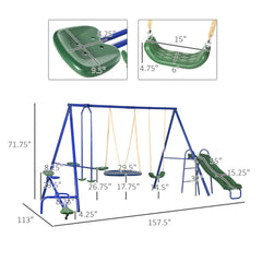 616 lbs Swing Set for Backyard, 5 in 1 Heavy-Duty A-Frame Stand Outdoor Playset for Kids, with Saucer Swing, Slide, Seesaw, Glider, Swing Seat