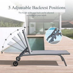 Chaise Lounge Outdoor Set of 2, Lounge Chairs for Outside with Wheels, Outdoor Lounge Chairs with 5 Adjustable Position, Pool Lounge Chairs for Patio, Beach, Yard, Deck, Poolside(Grey,2 Lounge Chairs)