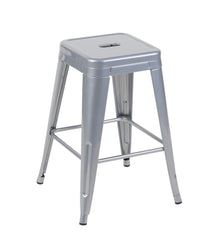 24 Inch Counter Height Stool, Backless Metal Bar Stools Set of 2, Non-Stackable, Detachable & Easy Assembly, Space-Saving Design for Kitchen Island/Bar/Café/Dining Room (Sliver)