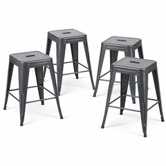 24 Inch Counter Height Stool, Backless Metal Bar Stools Set of 4, Non-Stackable, Detachable & Easy Assembly, Space-Saving Design for Kitchen Island/Bar/Café/Dining Room (Gray)