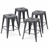 24 Inch Counter Height Stool, Backless Metal Bar Stools Set of 4, Non-Stackable, Detachable & Easy Assembly, Space-Saving Design for Kitchen Island/Bar/Café/Dining Room (Gray)