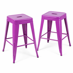 24 Inch Counter Height Stool, Backless Metal Bar Stools Set of 2, Non-Stackable, Detachable & Easy Assembly, Space-Saving Design for Kitchen Island/Bar/Café/Dining Room (Purple)