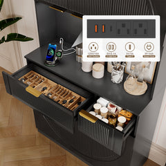 Pantry Cabinet for Living Room, 71" Kitchen Pantry Storage Cabinet with Drawers and Doors, Hutch Cupboard with Microwave Stand and Power Outlets, Black