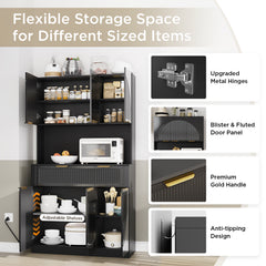 Pantry Cabinet for Living Room, 71" Kitchen Pantry Storage Cabinet with Drawers and Doors, Hutch Cupboard with Microwave Stand and Power Outlets, Black