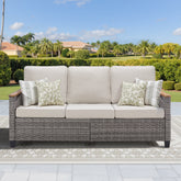 69.7" Wide Outdoor Wicker Patio Sofa, Deep Seating Outdoor Couch with Cushions for Porch Garden, Beige