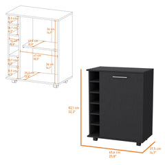 Rawlins Bar Cart with 6-Bottle Rack, Storage Cabine and Mobile Caster Wheels
