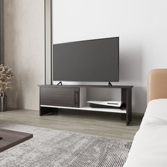 Rock Point Entertainment Center with a Door and Open Storage, Stained Walnut and White