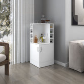 FM FURNITURE Toyei Corner Bar Cabinet with Bottle Rack, Open Shelves, and Hidden Storage, White