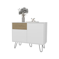Red Rock Sideboard with Hairpin Legs, White and Natural Oak Finish