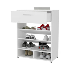 FM FURNITURE Onawa Modern Shoe Rack with Drawer, White