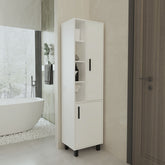 FM FURNITURE Pinal Linen Cabinet with Open Storage and 2 Doors, White