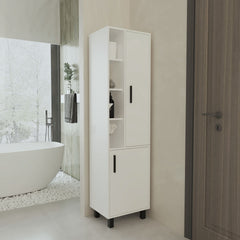 FM FURNITURE Pinal Linen Cabinet with Open Storage and 2 Doors, White