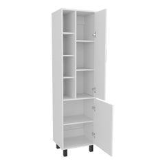 FM FURNITURE Pinal Linen Cabinet with Open Storage and 2 Doors, White