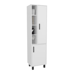 FM FURNITURE Pinal Linen Cabinet with Open Storage and 2 Doors, White