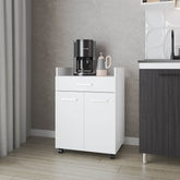 FM FURNITURE Burnside Kitchen Cart with 2 Doors and 1 Drawer, White