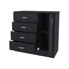 FM FURNITURE Turkey 4-Drawer Dresser with Side Cabinet, Freestanding Storage Organizer with Interior Shelf 鈥 Ideal for Bedroom, Wenge