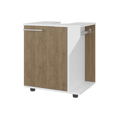AS CRZ Under Sink Storage Cabinet for Pedestal Sink, Compact Bathroom Organizer with Side Compartment, White and Natural Oak