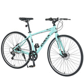 7 Speed Hybrid Bike Aluminum Alloy Frame Double Disc Brakes 700C Road Bike For men women's City Bicycle