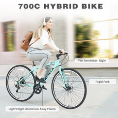 7 Speed Hybrid Bike Aluminum Alloy Frame Double Disc Brakes 700C Road Bike For men women's City Bicycle