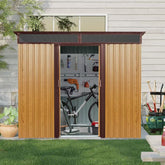 8ft x 6ft Outdoor Metal Storage with Lockable Sliding Doors and Transparent plate for Garden, Lawn (Coffee)