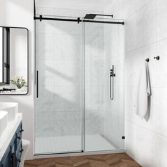 60*76"Fixed & Sliding Shower Door, Square Tube Hardware, Clear Glass Shower Door, 3/8″ (10mm) SGCC Tempered Glass, Stainless Steel
