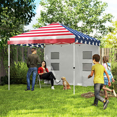10x 10 ft party tent w/ Sidewall with Height Adjustable Instant Sun Shelter w/ Storage Pockets, American Flag Print