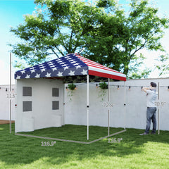 10x 10 ft party tent w/ Sidewall with Height Adjustable Instant Sun Shelter w/ Storage Pockets, American Flag Print