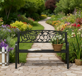Garden Bench Loveseat with Cast Iron Decorative Welcome Vines