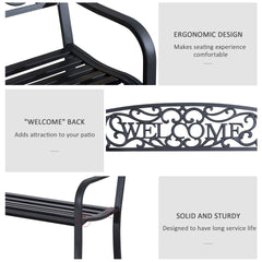 Garden Bench Loveseat with Cast Iron Decorative Welcome Vines