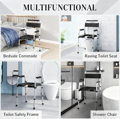 Adjustable Height Bedside Commode Chair for Seniors, Adults, Handicap, Raised Toilet Seat with Arm