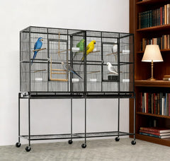 Roomy Bird House,Rolling Bird Cage,with Storage Shelf Wood Perch Food Container