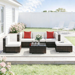 Modern Outdoor Furniture Conversation Sets,6-Piece Patio Furniture Set,Outdoor Sectional Sofa Set