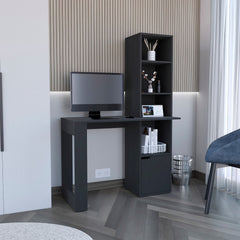 Writing Desk With Bookcase and Cabinet, Black