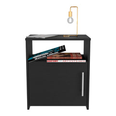 Nightstand, Single Door Cabinet, Metal Handle, One Shelf, Superior Top, Black