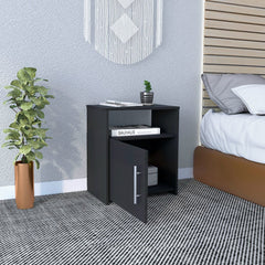 Nightstand, Single Door Cabinet, Metal Handle, One Shelf, Superior Top, Black