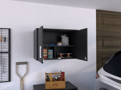 Wall Storage Cabinet 20" H, Two Doors, Three Internal Shelves, Black
