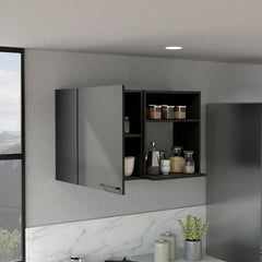 Stackable Wall Storage Cabinet 24" H, Two Internal Shelves, Two External Storage Shelves, One Door, Black