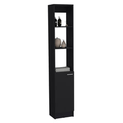 Linen Cabinet, 1 Door, 6 Shelves, Black