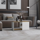 Coffee Table, 2 Shelves, White / Natural Oak