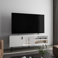 TV Stand, 1 Door, 3 Shelves, White