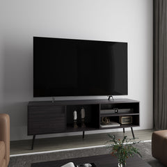 TV Stand, 1 Door, 3 Shelves, Black