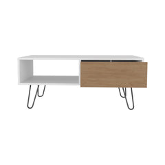 Coffee Table, 1 Drawer, 1 Shelf, White / Natural Oak