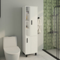 Storage Cabinet, 2 Doors, 9 Shelves, 4 Legs, White